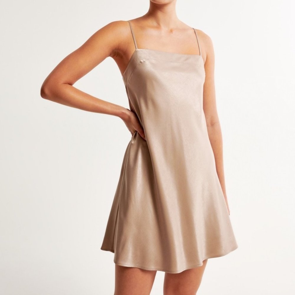 Abercrombie 90s Satin Slip Mini Dress - Light brown